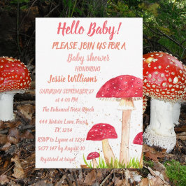 Invitación Toadstoides hongos Baby Shower Red Naturaleza