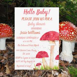Invitación Toadstoides hongos Baby Shower Red Naturaleza