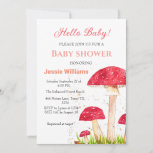 Invitación Toadstoides hongos Baby Shower Red Naturaleza