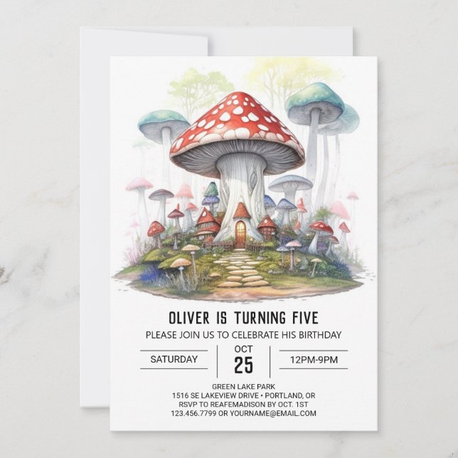 Invitación Toadstool encantado Aventura Niños Cumpleaños (Anverso)