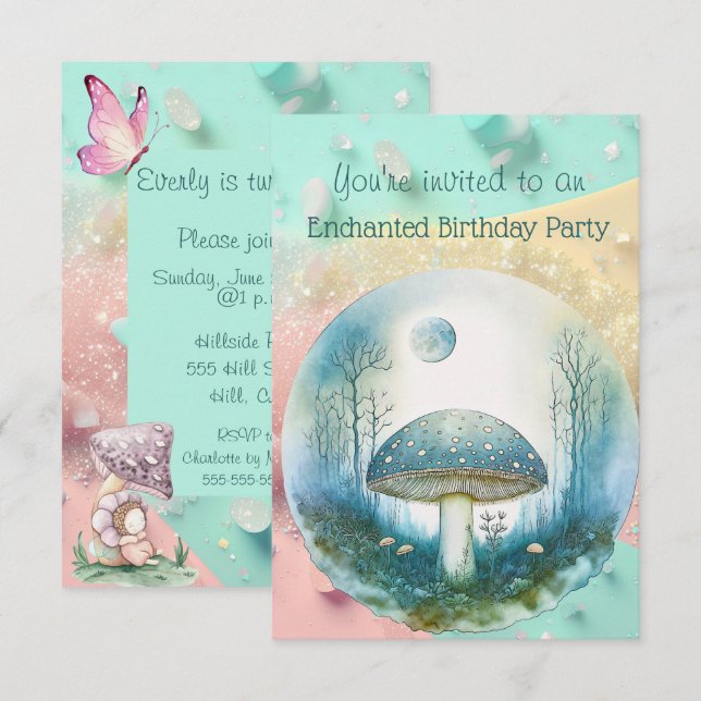 Invitación Toadstool encantado Fiesta de cumpleaños de 3 años (Anverso / Reverso)