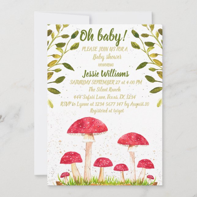Invitación Toadstool Mushroom Watercolor Nature Baby Shower (Anverso)