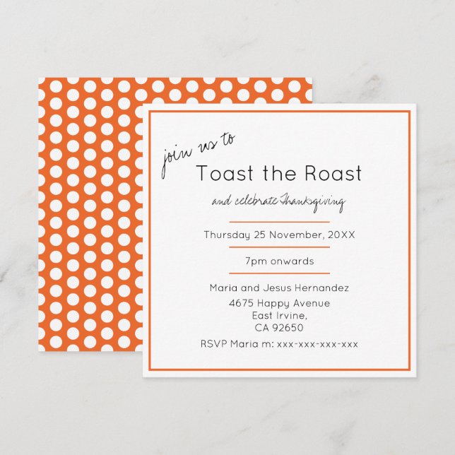 Invitación Toast el Fiesta moderno de la cena de Acción de Gr (Anverso / Reverso)
