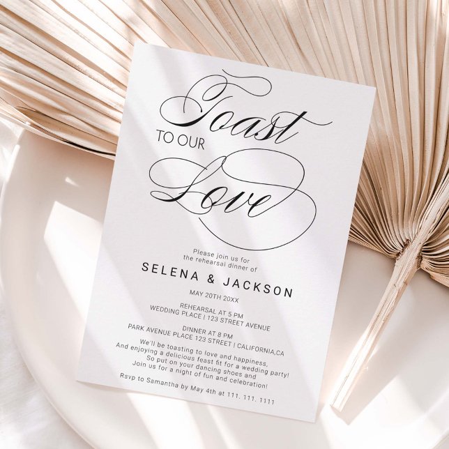 Invitación Toast Love cena de ensayo boda blanco negro (Subido por el creador)