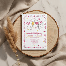 Invitación Toasting Galentines Day Invitation Heart Frame