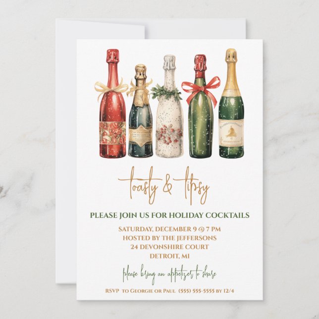 Invitación Toasty & Tipsy, Fiesta de cócteles de vacaciones d (Anverso)