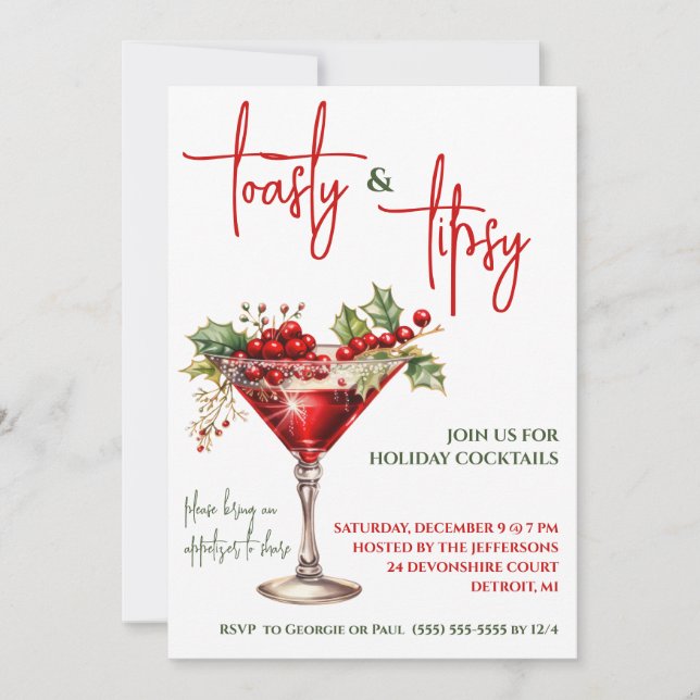 Invitación Toasty & Tipsy, Martini, Fiesta de cócteles de vac (Anverso)