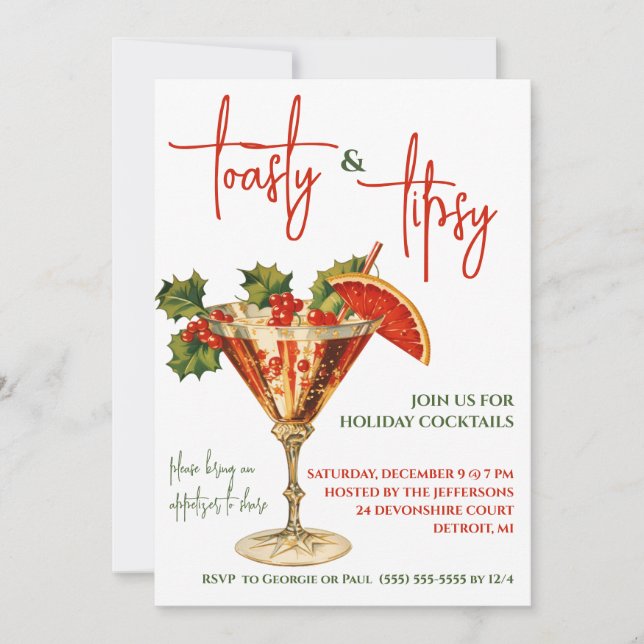 Invitación Toasty & Tipsy, Martini, Fiesta de cócteles de vac (Anverso)