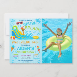Invitación Tobarra de tobogán de agua, Foto de cumpleaños en 