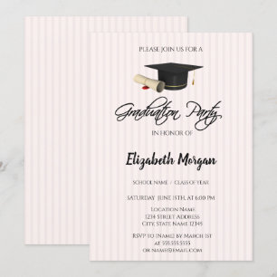 Invitación Toca de graduación diploma rayado fiesta de gradua