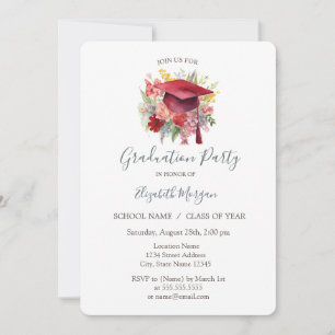 Invitación Toca de graduación floral, estrellas Graduación