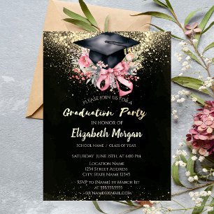Invitación Toca de graduación floral, fiesta de graduación co