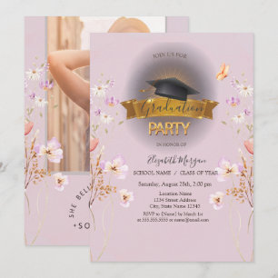 Invitación Toca de graduación, foto de flores silvestres púrp