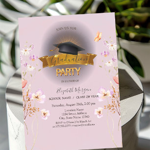 Invitación Toca de graduación, foto de flores silvestres púrp