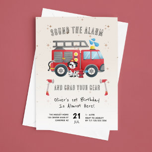 Invitación Toca la Alarma Camión de Bomberos 1er Cumpleaños