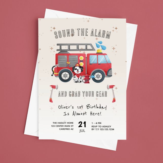 Invitación Toca la Alarma Camión de Bomberos 1er Cumpleaños (Subido por el creador)