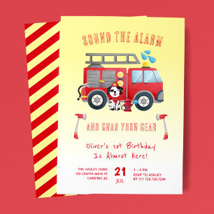 Invitación Toca la Alarma Camión de Bomberos 1er Cumpleaños