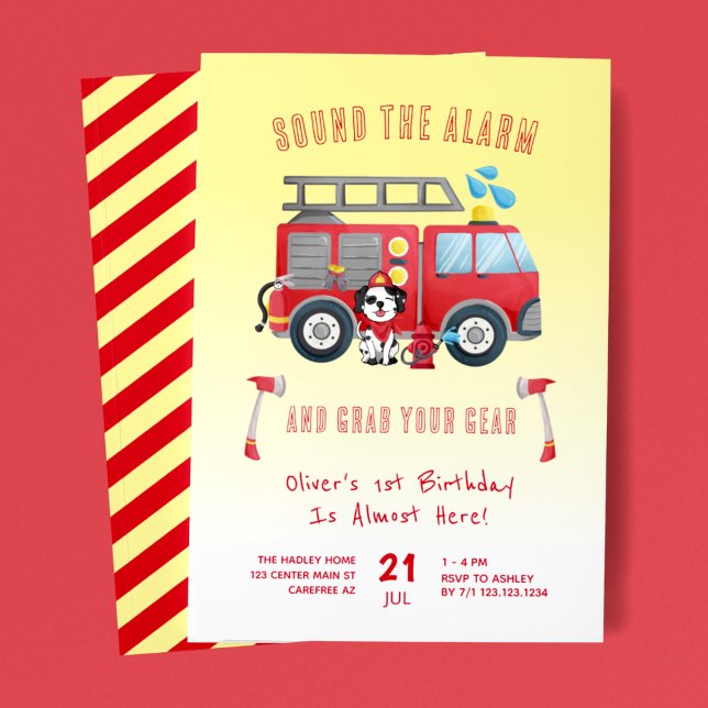 Invitación Toca la Alarma Camión de Bomberos 1er Cumpleaños (Subido por el creador)