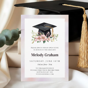Invitación Toca pastel suave con flores de graduación I