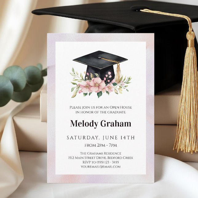 Invitación Toca pastel suave con flores de graduación I (Subido por el creador)
