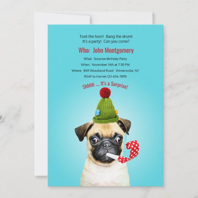 Invitación Tocad la Bocina Sorpresa Fiesta de Cumpleaños (Anverso)