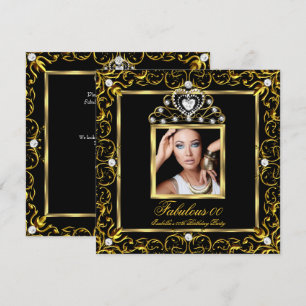 Invitación Tocado de cumpleaños fabuloso negro dorado