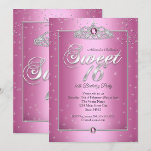 Invitación Tocado de diamantes rosa de caramelo para cumpleañ