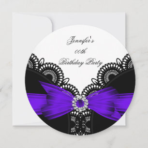 Invitación Tocado de encaje con diamantes púrpura negro y bla