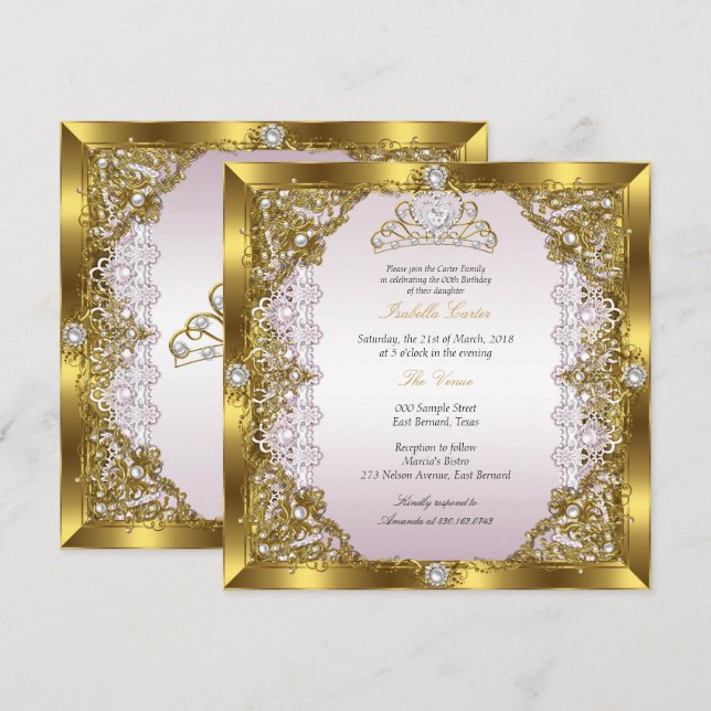 Invitación Tocado de encaje con perlas de oro rosa para fiest (Anverso / Reverso)