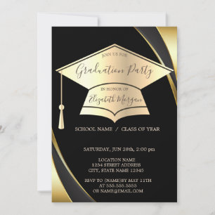 Invitación Tocado de Graduación Borde Negro Fiesta de Graduac