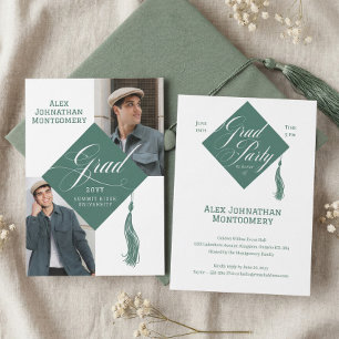Invitación Tocado de graduación con borla de escritura elegan