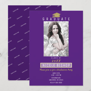 Invitación Tocado de graduación con purpurina dorada Fiesta d