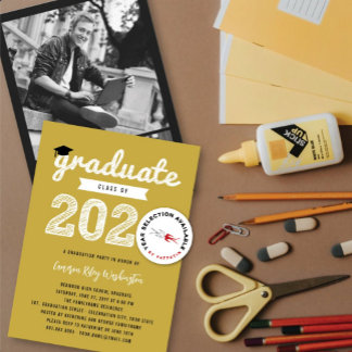 Invitación Tocado de Graduación de Dibujo Blanco Clase de 202