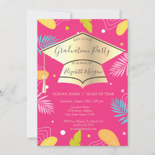 Invitación Tocado de graduación dorado Hojas tropicales Gradu