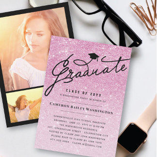 Invitación Tocado de graduación elegante destellante rosa Fie