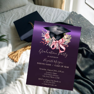 Invitación Tocado de graduación floral, lazo Graduación púrpu