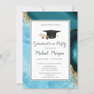 Invitación Tocado de graduación Mármol turquesa Fiesta de gra
