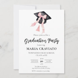Invitación Tocado de graduación moderno con lazo rosa Tocado