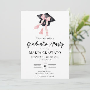 Invitación Tocado de graduación moderno con lazo rosa Tocado