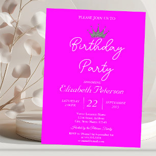 Invitación Tocado de purpurina chic rosa neón Cumpleaños