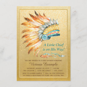 Invitación Tocado Tribal de Niño Jefe Pequeño Fiesta de Bebé