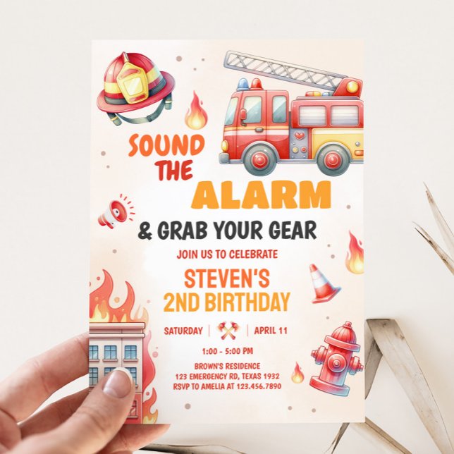 Invitación Tocan la Alarma Camión de Bomberos Cumpleaños (Fire Truck Birthday Party Invitation)