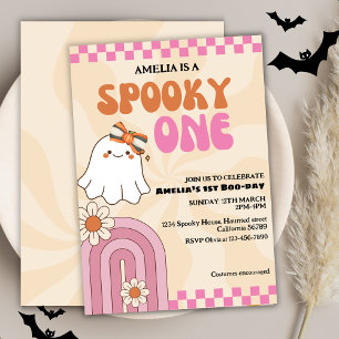 Invitación Tocante, un lindo fantasma chica rosado, primer cu