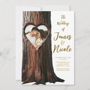 Invitación Tocón de árbol con corazón tallado Boda rústica de