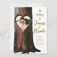 Tocón de árbol Corazón Tallado Foto Rústica Boda