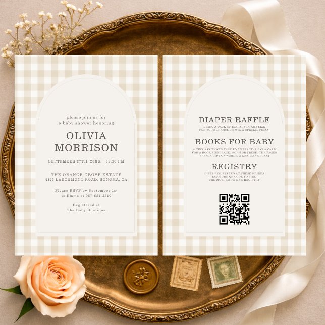 Invitación Toda en un gingham género neutral baby shower (Subido por el creador)