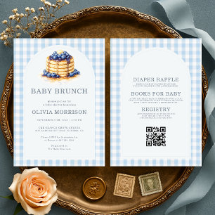 Invitación Toda en Uno Gingham Baby Brunch  Azul Baby Shower