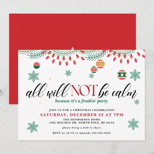 Invitación Toda La Navidad No Será Tranquila Divertida (Anverso / Reverso)