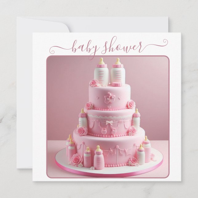 INVITACIÓN TODA LA TARGA DE BABY SHOWER ROSA CON BOTELLAS DE  (Anverso)