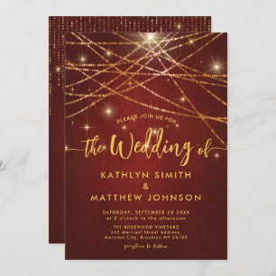 Invitación Todas En Una Elegante Sparkling Gold String Lights